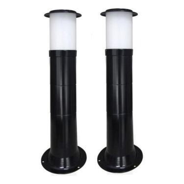 Imagem de Poste Balizador Luminária Casa Sítio Jardim 50cm Preto Kit 2 - Plaslum