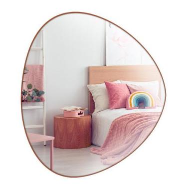 Imagem de Espelho Orgânico Decorativo com Borda em Couro Caramelo - Papel e Pare