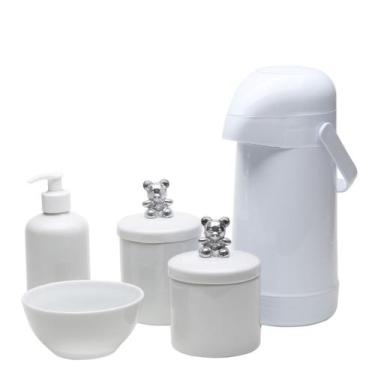 Imagem de Potes, Garrafa, Molhadeira e Porta Álcool Gel Ursinho Prata - Potinho 