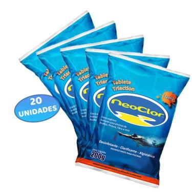 Imagem de Kit com 20 Pastilhas De Cloro Neoclor Tablete Multi Ação Para Piscinas