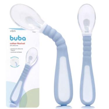 Imagem de Colher Flexível em Silicone Bebê Infantil Talher Macio Buba, Azul