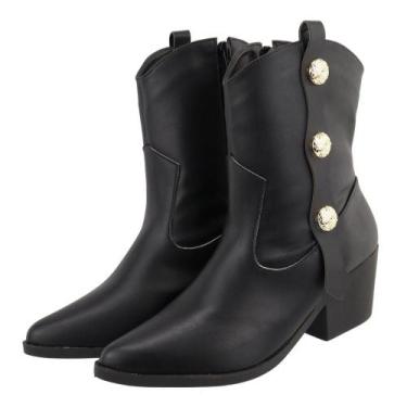 Imagem de Bota Texana Cano Baixo Salto Grosso com Enfeite Lateral Napa Preta - L