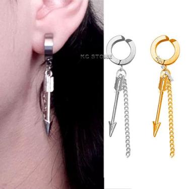 Imagem de Par brinco de pressão masculino feminino flecha prata prateado Dourado