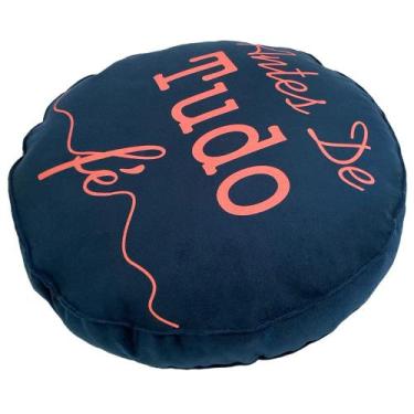 Imagem de Futton Turco Redondo Veludo Estampado Ø45cm Azul Antes de Tudo Fé - FA