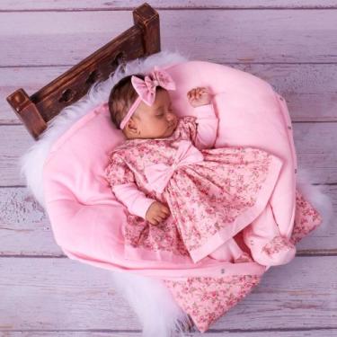 Imagem de Saída de  Maternidade Com Vestidinho para Menina mais  Saco De Dormir 