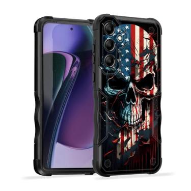 Imagem de EFGWSDER Capa para Galaxy S24 FE, [camada dupla] [proteção contra quedas de grau militar de 3,5 m] Capa resistente à prova de choque para Samsung Galaxy S24 FE 5G 6,7 polegadas 2024, caveira bandeira