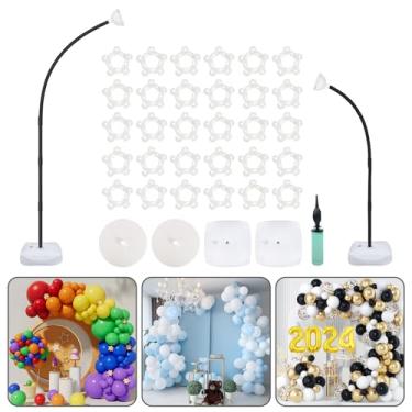 Imagem de OurWarm 8.2FT & 6FT Balloon Arch Stand Kit, Black Half Arch Balloon Stand with Base for Floor, Free Bending Top Balloon Column Kit for Wedding Birthday Baby Shower Graduation Party Decorations