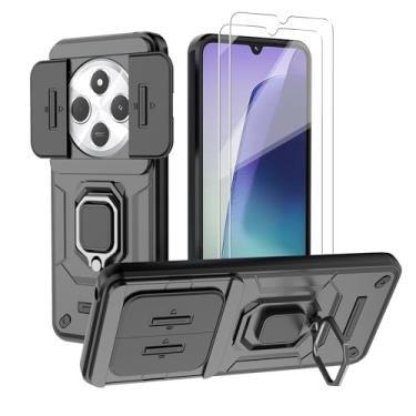 Imagem de WRTBS Capa de telefone Xiaomi Redmi 14C / Poco C75 4G - 2 unidades, protetor de tela de vidro temperado 2.5D, suporte multifuncional, proteção militar completa, preto