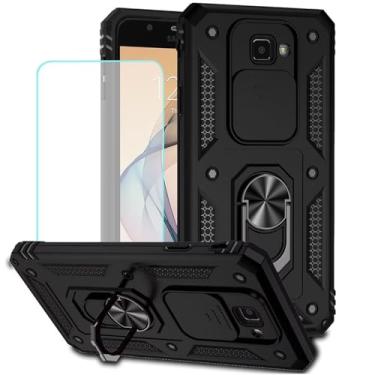 Imagem de Vokuha Capa para Galaxy J7 2017/J7 Sky Pro/J7 Halo/J7 V/J7 Perx/Halo com protetor de tela de vidro temperado e capa deslizante para câmera, anel giratório de 360°, capa magnética para Samsung Galaxy