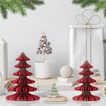 Imagem de Fenyluxe 2 peças de árvores de Natal de papel, inclui 1 peça de estrela de Natal, 1 peça de guirlanda de floco de neve de plástico, 30 peças de contas de prata, árvore de Natal em favo de mel, árvore