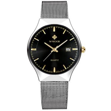 Imagem de Relógio Masculino Ultra Fino De Quartzo Minimalista Pulseira De Malha Impermeável Preto...