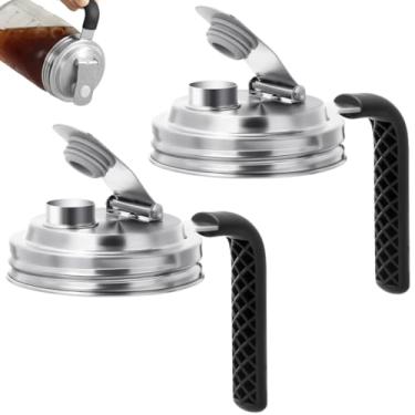 Imagem de Aieve Tampa de bico de aço inoxidável, pacote com 2 tampas de jarra de boca larga com alça para tampas de pote de bola (8,6 cm)
