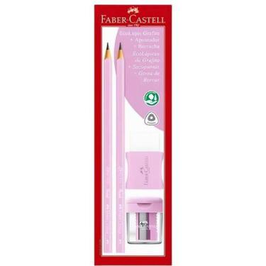 Imagem de Kit Escolar Rosa Pastel Borracha E Apontador Faber Castell