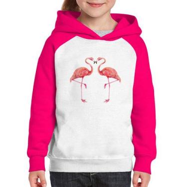 Imagem de Moletom Infantil Flamingos coração - Foca na Moda, Branco, Rosa, 2