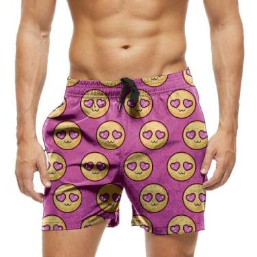 Imagem de Short Praia Shorts Banho Bermuda Verão Emojis Apaixonado Coração 1637 