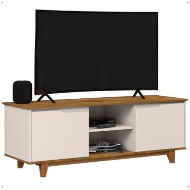 Imagem de Rack Flow 2 Portas Bancada Sala Estar Tv 48 50 55 Polegadas Pés Madeir