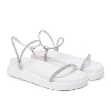 Imagem de Sandália Feminina Papete Flatform Tiras Strass Elegante - Mila Marques