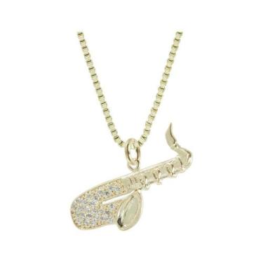 Imagem de Colar Prata c/ Ouro 18K Veneziana com Saxofone 25x14mm 45cm - Convex