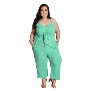 Imagem de Macacão Grávida Plus Size Pantacourt Pós Parto Verde Canelado Linda Ge