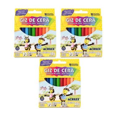 Imagem de Kit 03 Giz de Cera Acrilex 12 cores - 48g