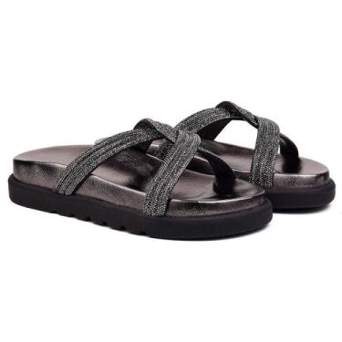 Imagem de Sandália papete feminina brilho flat olívia - LilaBlu, Cinza, 34