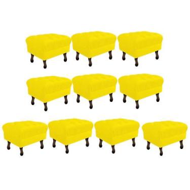 Imagem de Kit 10 Puff Retrô Capitonê Decorativo  Pé em Madeira Sala de Estar Rec