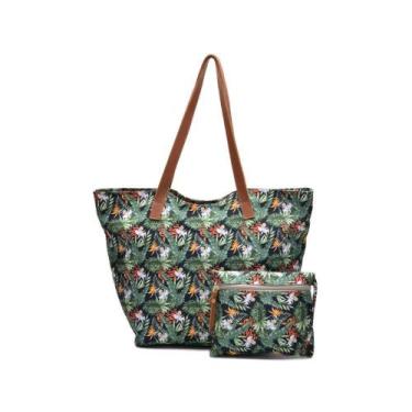 Imagem de Bolsa Feminina Saco Estampada Floral Zíper + Necessaire - Mila Marques