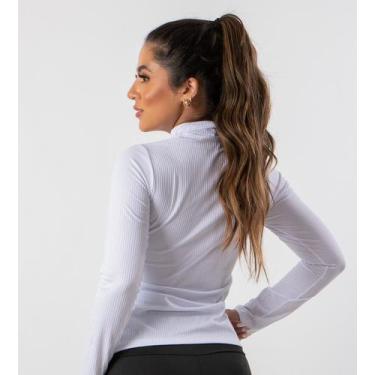 Imagem de Blusa Canelada Manga Longa Feminina Gola Alta - blees, Branco, GG