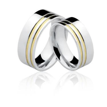 Imagem de Aliança de Prata 925 Anatomica com Filete de Ouro AL51 - Natália Jóias