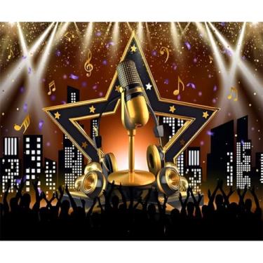 Imagem de Pano de fundo grande para festa de karaokê, fundo de estúdio com tema de discoteca musical, como um banner fotográfico Rockstar, decoração de show de talentos para festa de aniversário