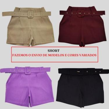 Imagem de Kit 4  Shorts Feminino Com cinto Cintura Alta M aos Plus Size - M G ou