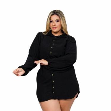 Imagem de Chemise Vestido Plus Size Feminino Com Botões de Manga Longa - Bellucy