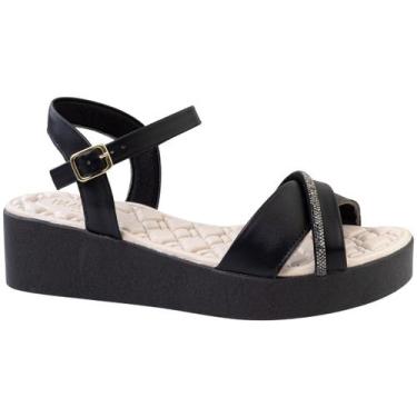 Imagem de Sandália Anabela Feminina Papete Ortopédica Plataforma Strass Confortá