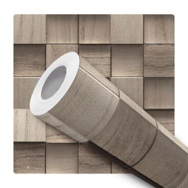 Imagem de Papel de Parede Adesivo Cubo Mosaico Madeira Moderno Quarto Sala de Es