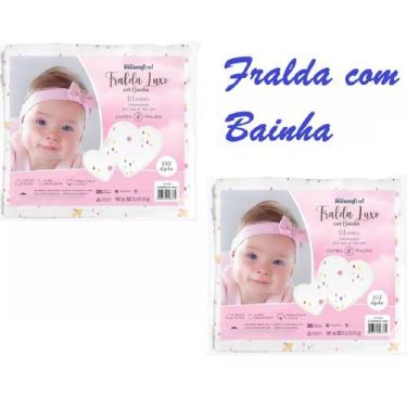 Imagem de Kit 10 Fraldas de Pano  Luxo com Bainha Estampada Rosa Tecido Duplo - 