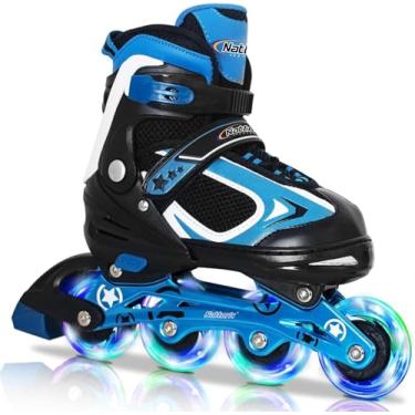 Imagem de Patins ajustáveis em linha Nattork para crianças com rodas que acendem, patins iluminadores para ambientes externos e internos para meninas e meninos, iniciantes