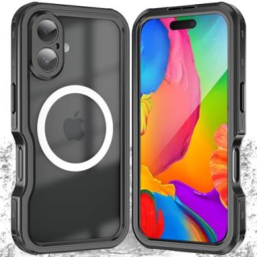 Imagem de Towevine Capa magnética à prova d'água para iPhone 16 Pro, tela embutida e protetor de lente de câmera [IP68 subaquático] [grau militar à prova de choque] Capa de celular com proteção total de 6,1