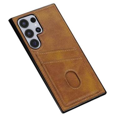 Imagem de POYUFRG Capa para Samsung Galaxy S24 Ultra/S24 Plus/S24, capa traseira de couro com porta-cartões à prova de choque Slim Fit, laranja, S24