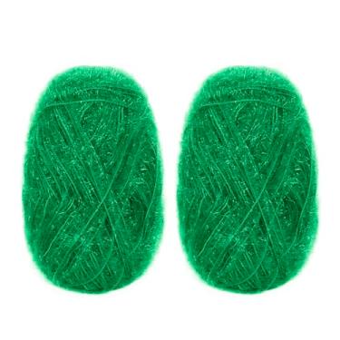 Imagem de CAMAL Fio de poliéster para panos de prato para suprimentos de crochê fio de tricô colorido brilhante à mão para panos de prato, artesanato DIY, 2 pacotes 109 jardas por novelo (verde esmeralda)