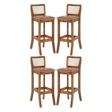 Imagem de Kit 4 Banquetas Alta com Encosto em Rattan Portugal Estofado Impermeáv