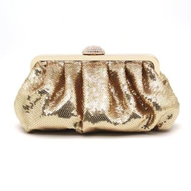 Imagem de ATQCOL Bolsas clutch de lantejoulas para mulheres com miçangas plissadas com glitter, elegantes para festas de casamento e noite, Dourado