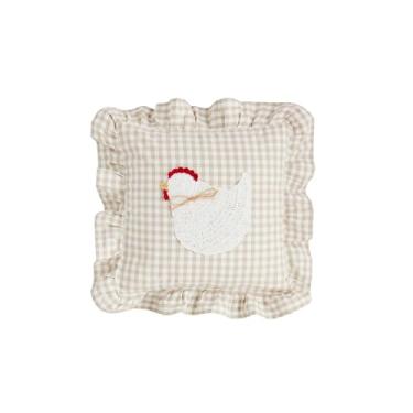 Imagem de Mud Pie Almofada de frango de crochê guingão; 53 cm x 53 cm