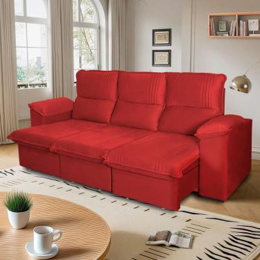 Imagem de Sofá Retrátil Reclinável America 2,30m Suede Vermelho