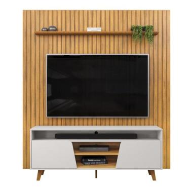 Imagem de Painel TV 75 Pol Ripado 223cm e Bancada Elaine D04 Cedro/Bal - Mpozena