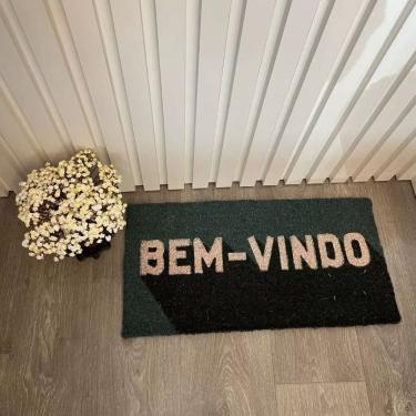 Imagem de Capacho Fibra De Coco Estampado Antiderrapante 30x60cm - Corttex - Bem Vindo Verde