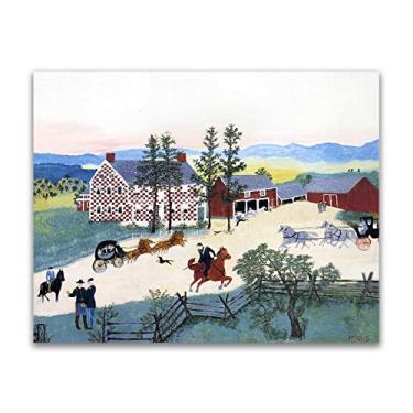 Imagem de Pinturas a óleo Grandma Moses Anna Mary Robertson. Reprodução impressa em tela. Arte famosa (casa quadriculada) pôster e impressões de paisagem. Imagens de arte de parede em tela 80 x 104 cm (32 x 41