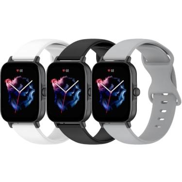Imagem de QIEMUTER Pacote com 3 pulseiras de silicone compatíveis com Amazfit Active/GTS 4/GTS 2, pulseira esportiva macia de liberação rápida de 20 mm para Amazfit Bip 3/Bip 3 Pro/Bip U