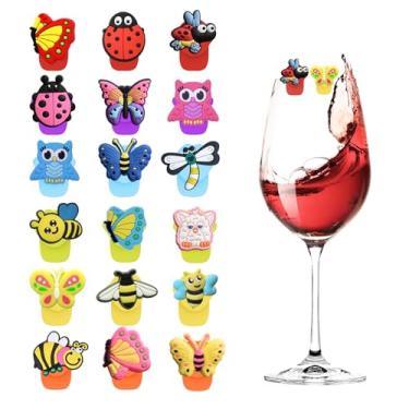 Imagem de MogPnaMau 18 peças de pingentes de taça de vinho, marcadores de taça de vinho, laváveis, anéis de pingente de taça de vinho para bar, festa, martinis, coquetéis, taças de champanhe, 3cm/1.18in *