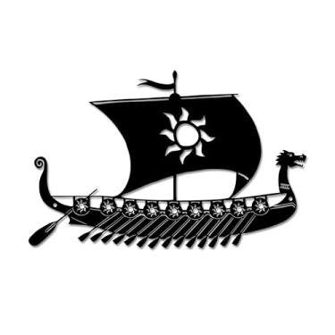Imagem de Xedatric Decoração de parede de metal Viking Ship - A melhor opção para decoração fascinante viking e nórdica, excelente presente viking para homens, 14,6 x 9,5 polegadas, preto