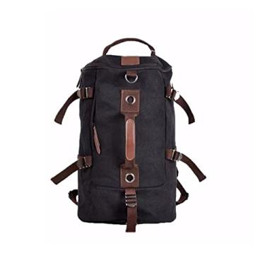 Imagem de Mochila masculina de lona e couro Mochila de viagem ao ar livre para homens Bolsas de mão de grande capacidade Mochila escolar(Canvas Black)